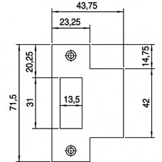 P 1255/17/U SLUITPLAAT, RVS 23.3X71.5MM AFGEROND