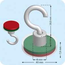 PLAFONDMAGNEET / POTMAGNEET MET HAAK, FERRIET, 40 MM