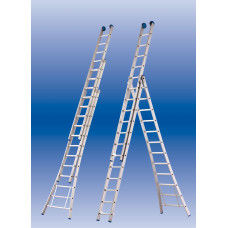 BOUW-LADDER, 3 X 12 SPORTEN, OPEN VOET, VRIJSTAAND + VOETJES