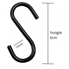 S - HAAK ZWART 6CM OPENING 15MM OPHANG HAKEN