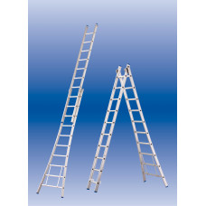 BOUW-LADDER, 2 X 12 SPORTEN, OPEN VOET, VRIJSTAAND