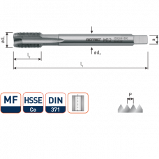 HSS-E MACHINETAP '800', DOORLOPEND, DIN 371, MF10X1,0